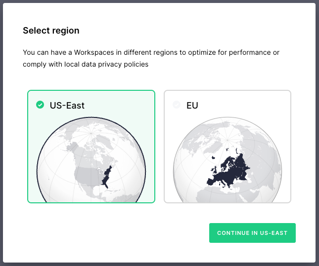 Selecting a region in Tinybird