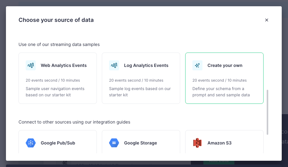 A screenshot showing how to create AI-powered Demo Data in the Tinybird UI