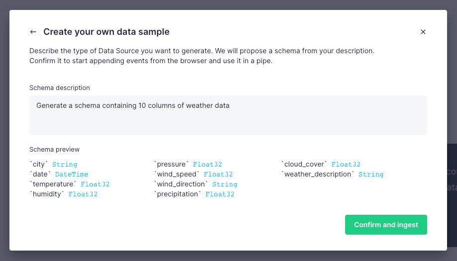 A screenshot showing the schema generated from an example prompt