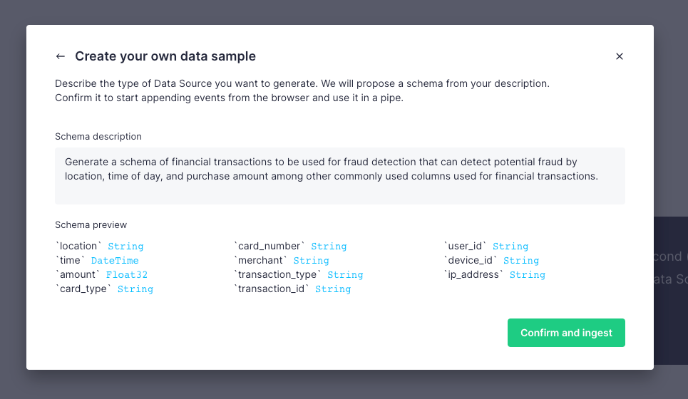 A screenshot showing a schema generated from a more conversational prompt.