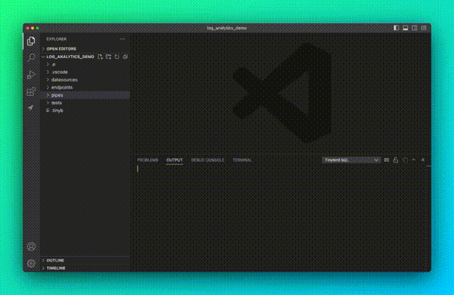 A gif of the Tinybird VS Code Extension showing SQL execution from directly within VS Code