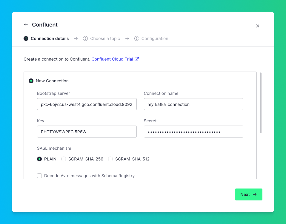 Set up the Confluent Cloud connection to Tinybird