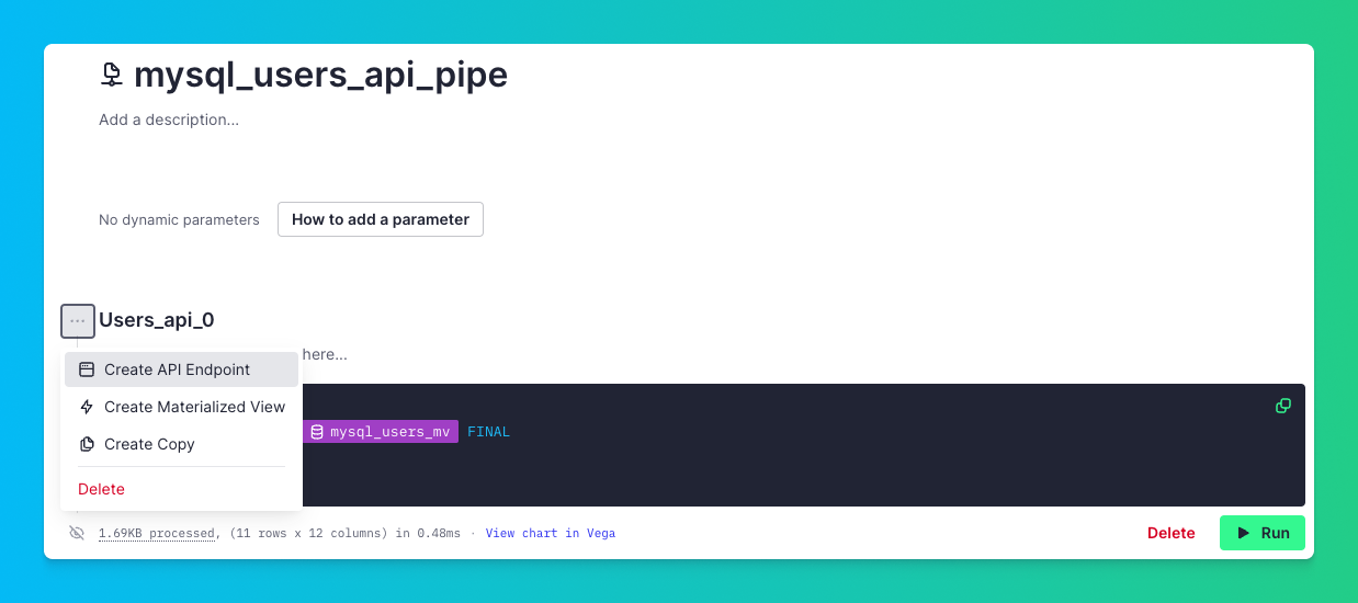 Tinybird API Endpoint configuration