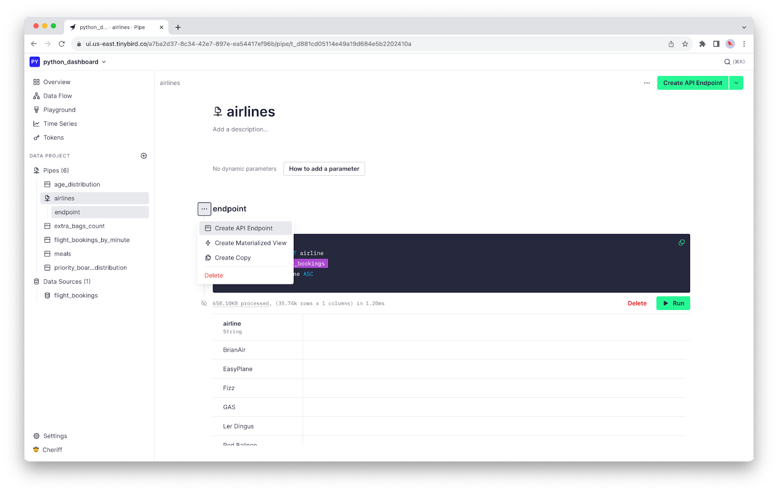 Build a real-time dashboard in Python with Tinybird and Dash