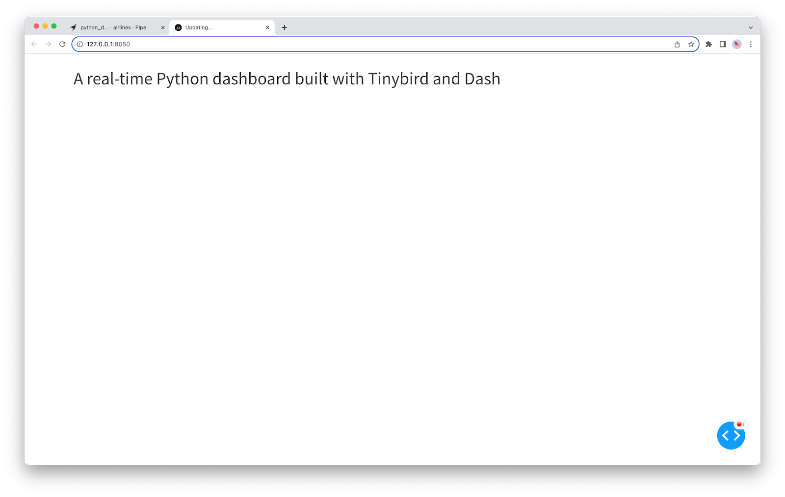 A screenshot of a real-time Python dashboard skeleton with a title that reads "A real-time Python dashboard built with Tinybird and Dash"