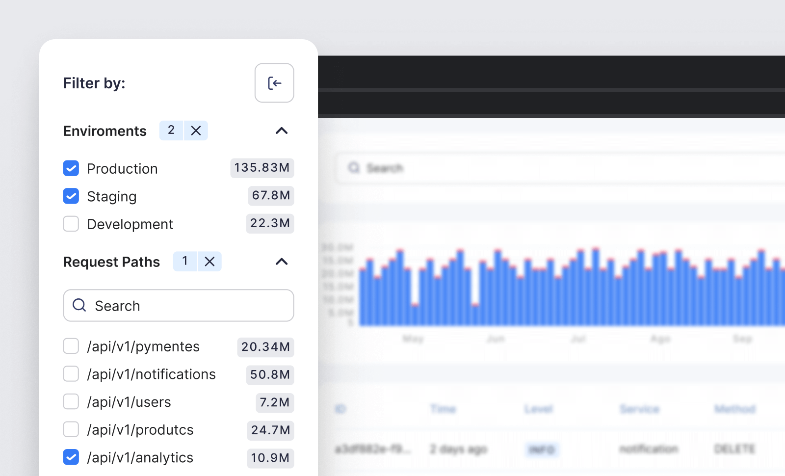 A screenshot of the logs explorer filter sidebar